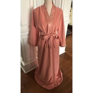 Vintage Vanity Fair Robe Belted Coral Orange Fleece With Nylon Trim Women’s Med